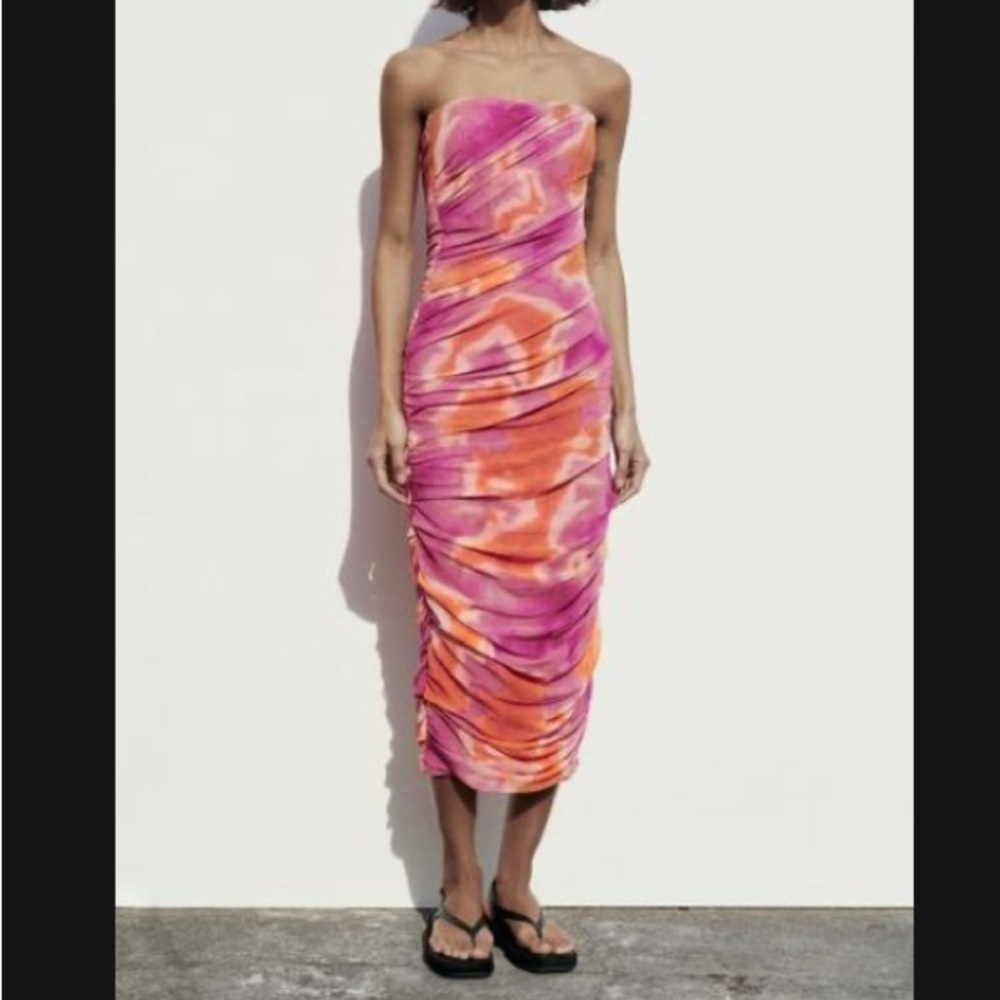 ZARA | Pink and Orange Draped Dress